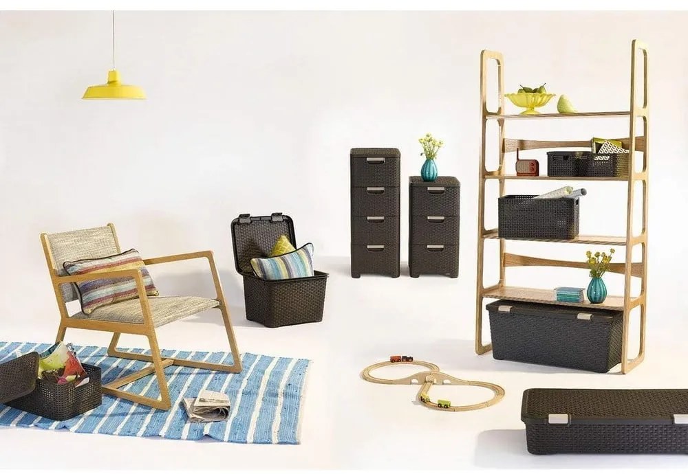 Ciemnobrązowa plastikowa wysoka szafka łazienkowa 33x79 cm Rattan – Curver