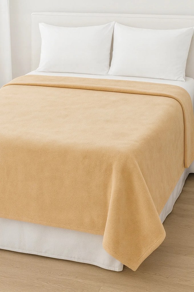 Koc Beżowy Gładki 160x200cm Miękki Ciepły Przytulny do domu salonu sypialni