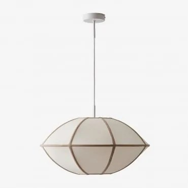 Lampa Sufitowa Wisząca Z Lnu Patraix Biała & Pszeniczny Brąz Ø50 Cm - ↑25 Cm Patraix - Sklum