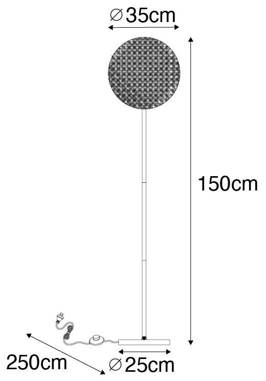 Lampa podłogowa rustykalna czarna z rattanu 35 cm - KataKolonialny Oswietlenie wewnetrzne