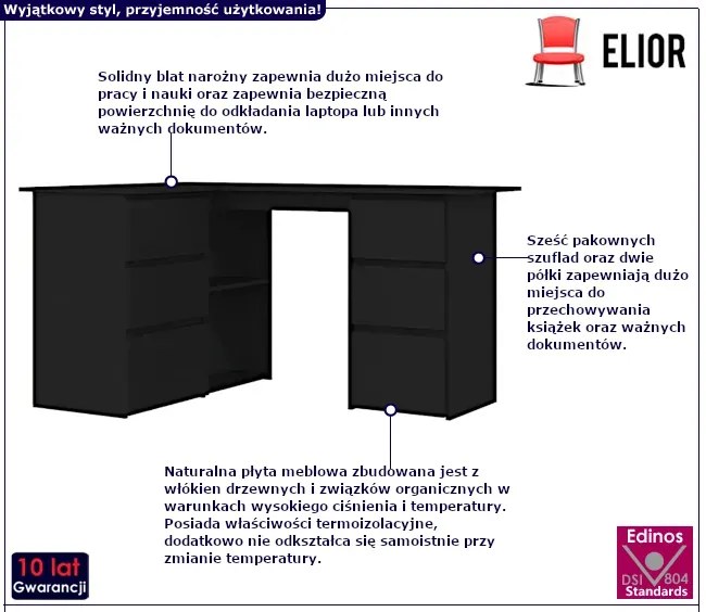 Biurko narożne czarne - Olmeda