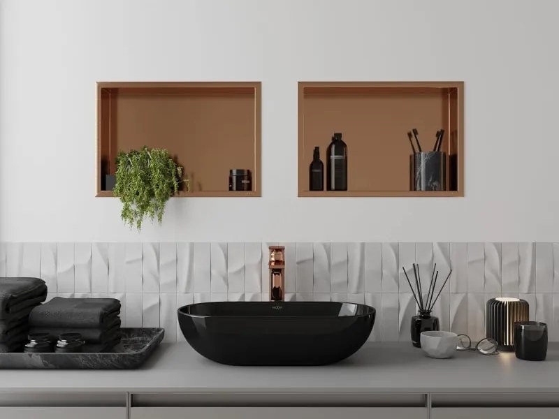 Mexen X-Wall-R półka wnękowa z kołnierzem 45 x 30 cm, miedź szczotkowana - 19C0453010