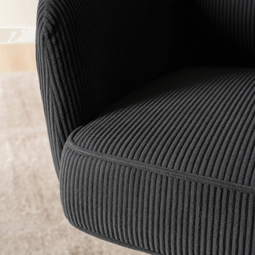 Krzesło Tapicerowane Obrotowe do Salonu CITY Czarne Sztruksowe Nowoczesne