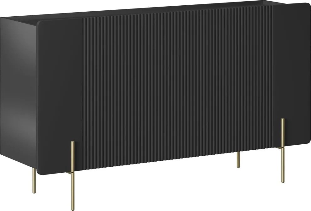 Komoda Malmi 150 cm trzydrzwiowa - czarny mat / złote nóżki