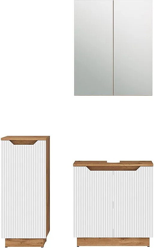Zestaw mebli łazienkowych dąb/białe paski 59.8x32x62.1 lotta