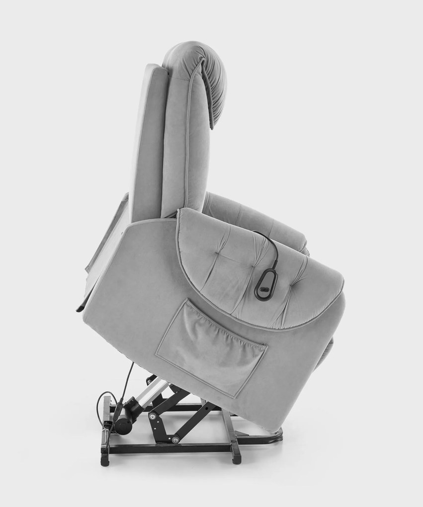 Fotel wypoczynkowy, elektryczny rozkładany, pionizacja popielaty HORTON