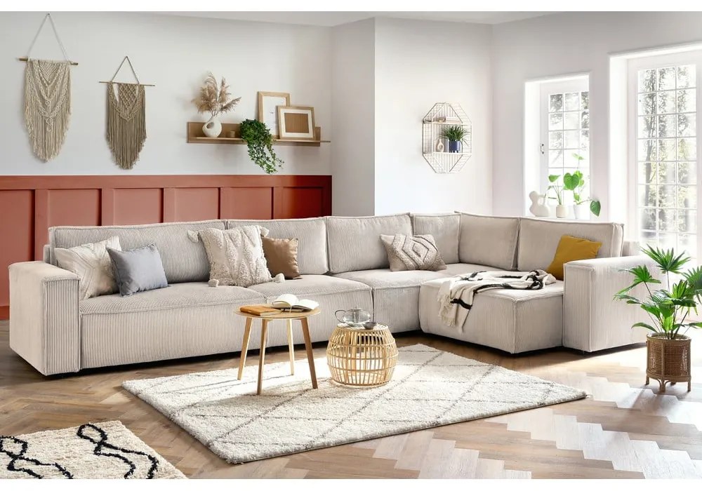 Kremowy sztruksowy narożnik (prawostronny) Nihad modular – Bobochic Paris