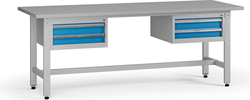 Stół warsztatowy z regulacją wysokości G5, 2100 x 750 x 800-1000 mm, 2x kontener, 4x szuflada, niebieski