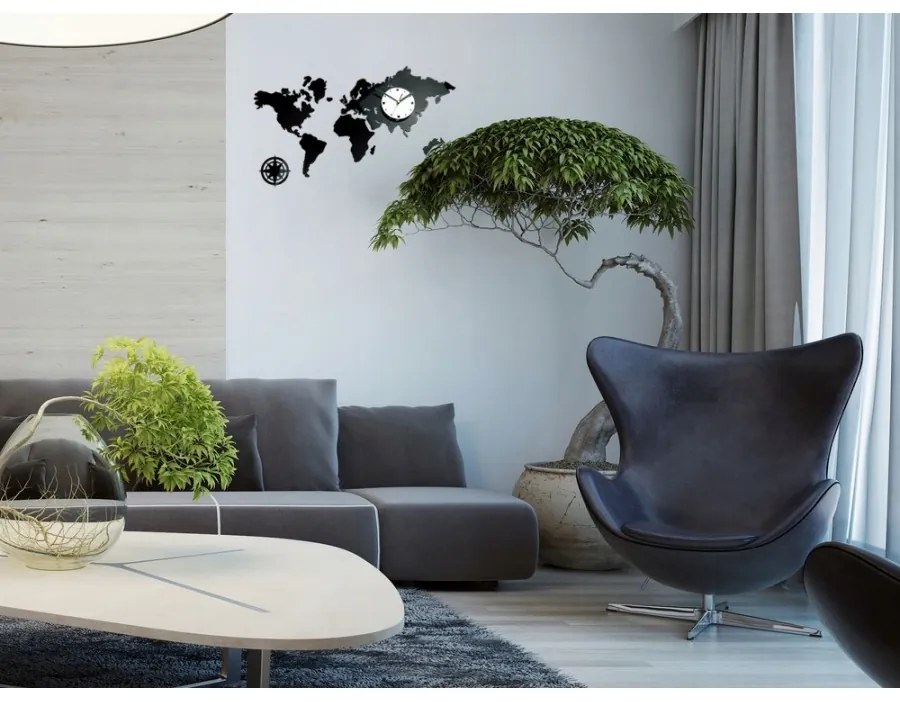 Zegar na ścianę mapa świata akrylowy naklejany kompas do salonu duży loft