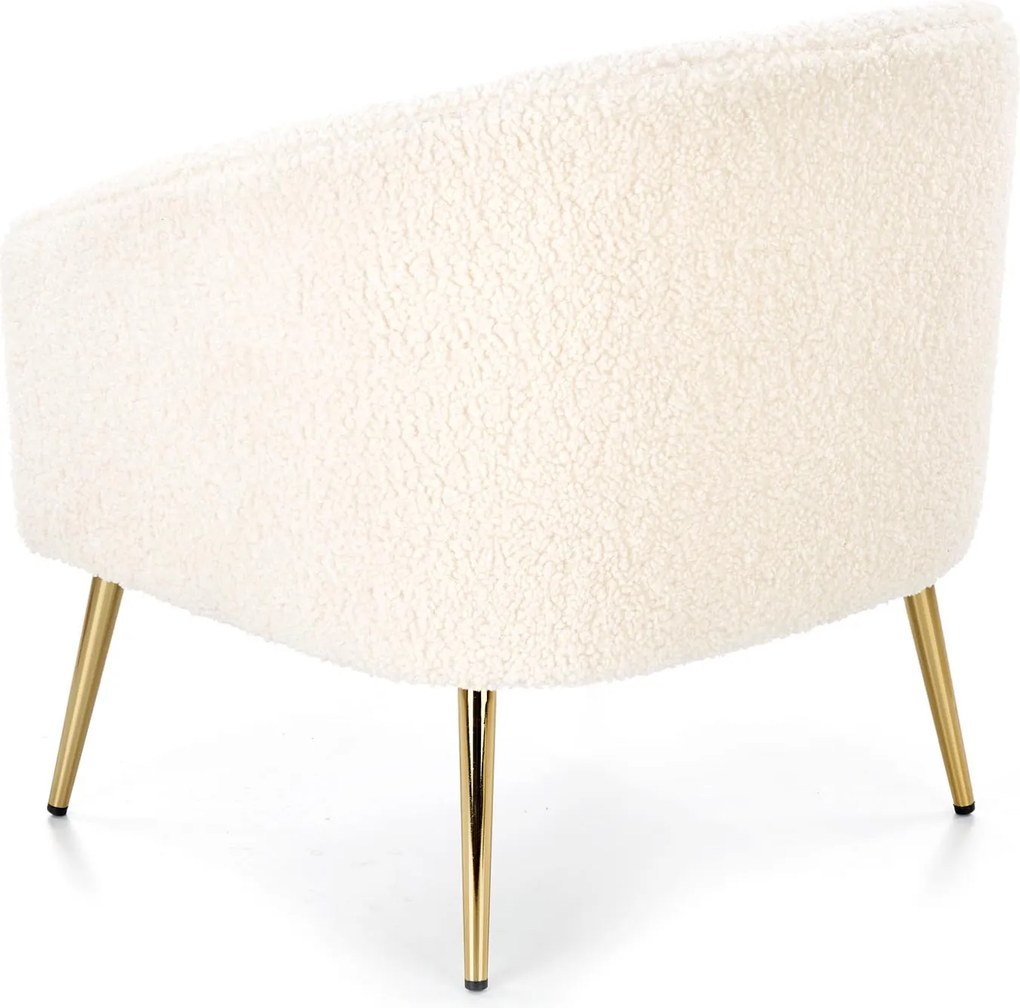 Fotel Grifon tapicerowany tkaniną typu baranek na złotych nóżkach