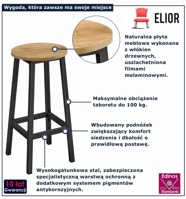 Wysoki dewniany taboret dąb + czarny Z1-P69