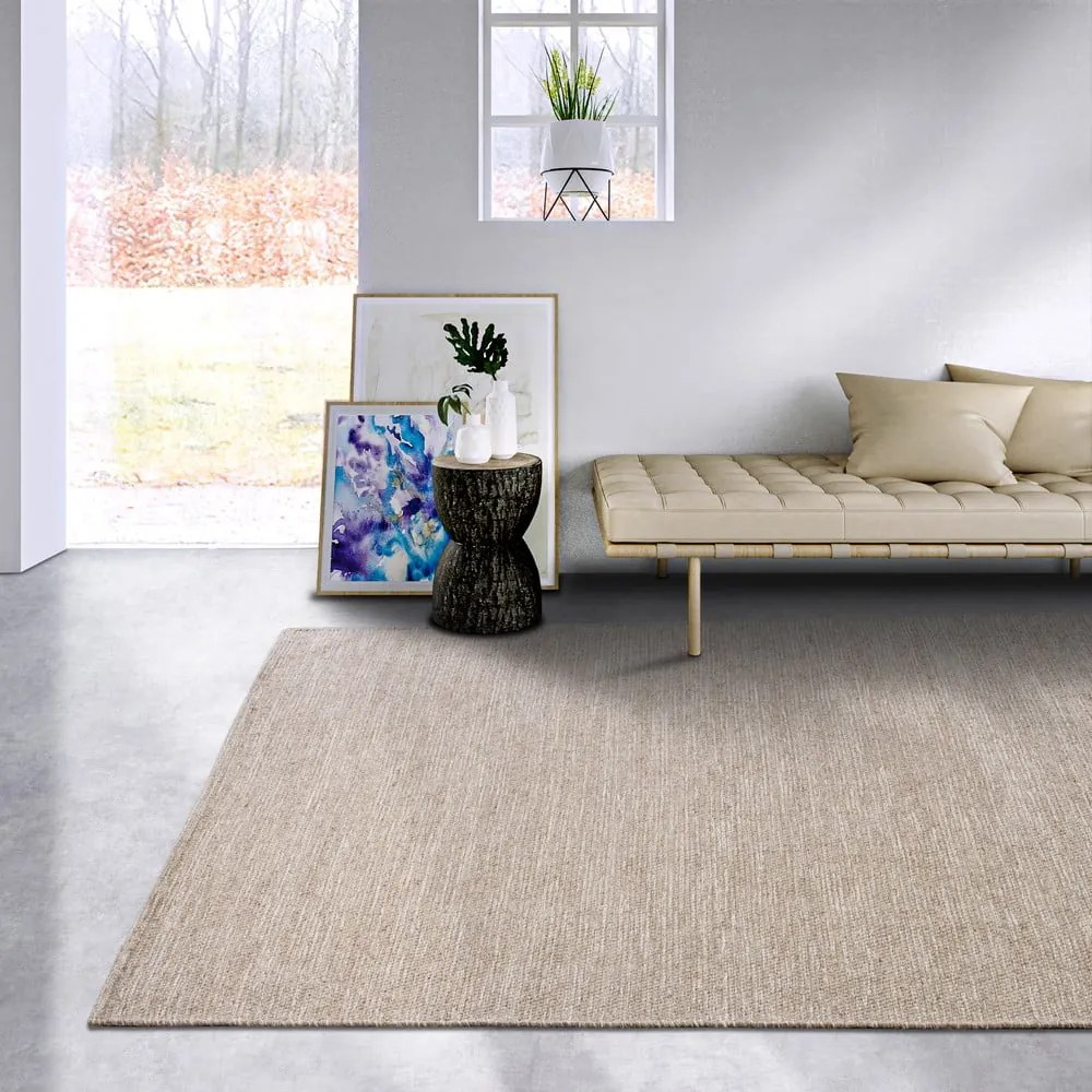 Beżowy dywan z mieszanki wełny tkany ręcznie 80x150 cm Pradesh Linen White – Elle Decoration