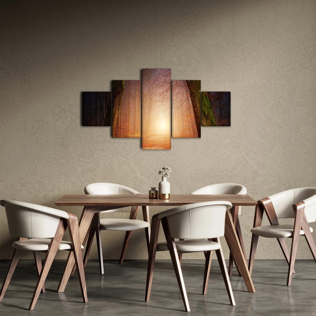 Obraz jesiennego lasu we mgle (125x70 cm)