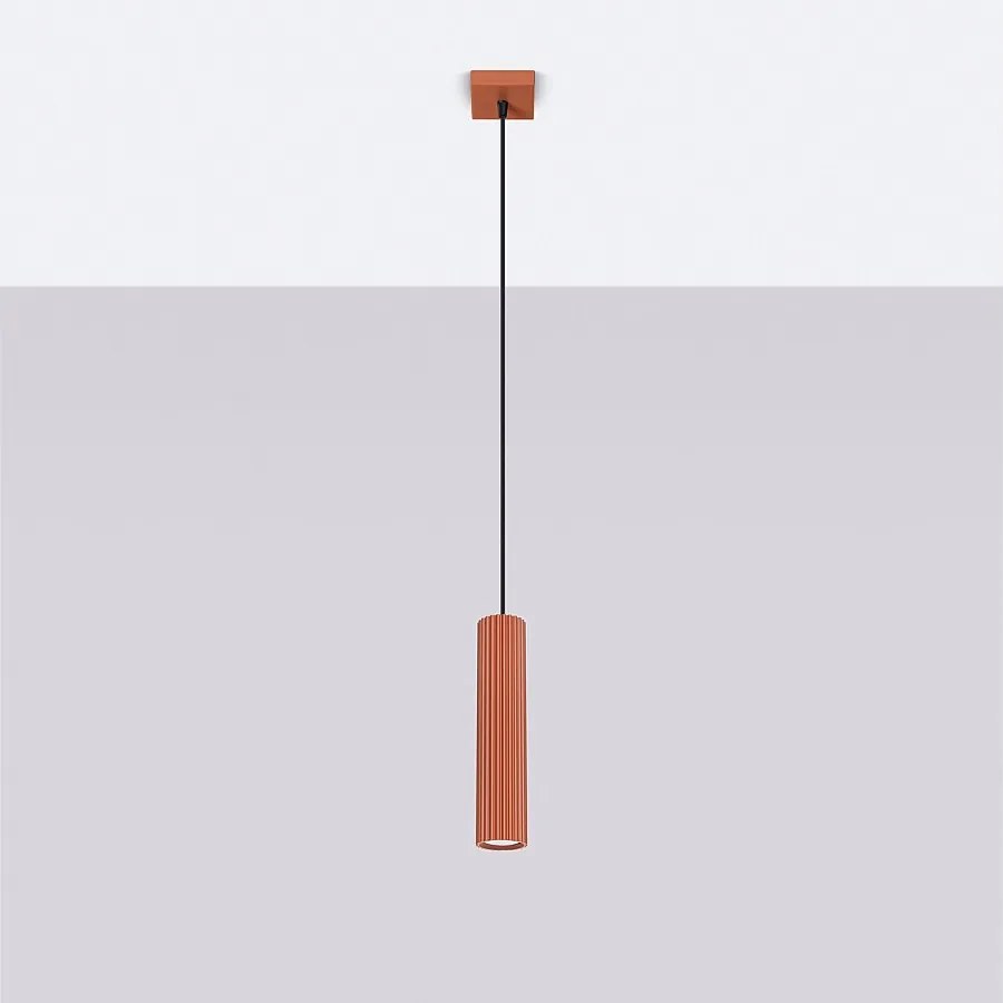 Lampa wisząca minimalistyczny Gloow, aluminium - 1 źródło światła 4000K - L.8 x H.118 cm - ochra czerwona