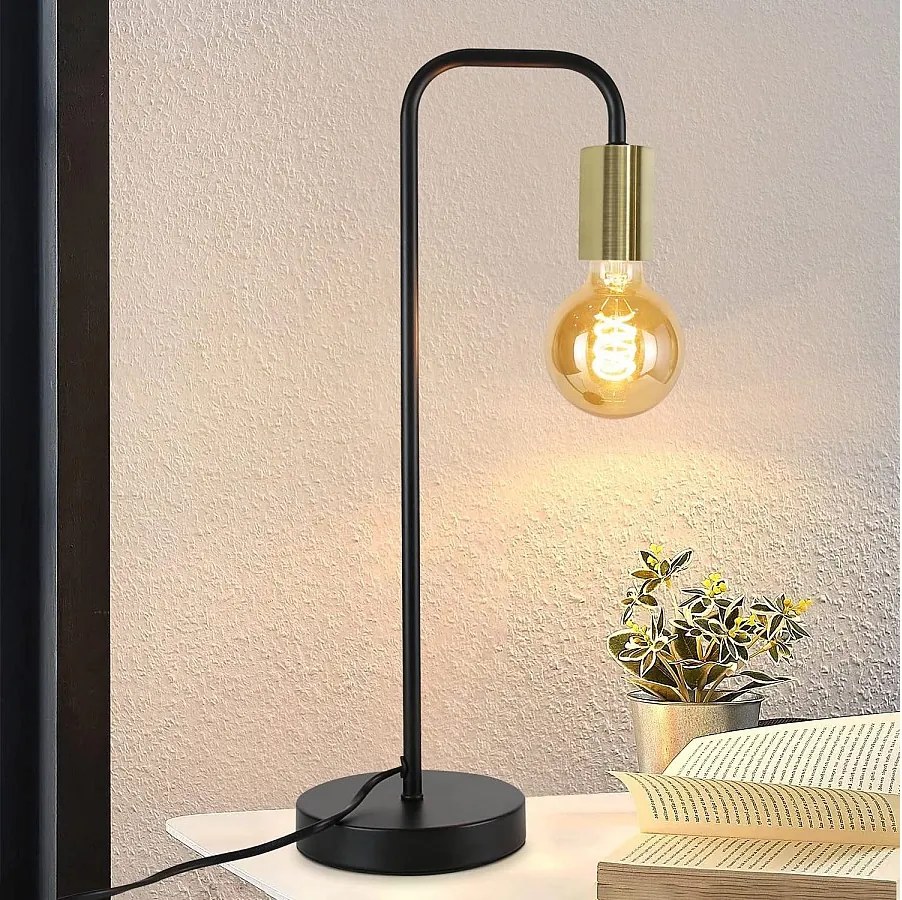 NETTLIFE Vintage lampa stołowa salonowa lampka nocna - czarne złoto industrialna lampa stołowa E27 dziecięca lampka nocna do sypialni