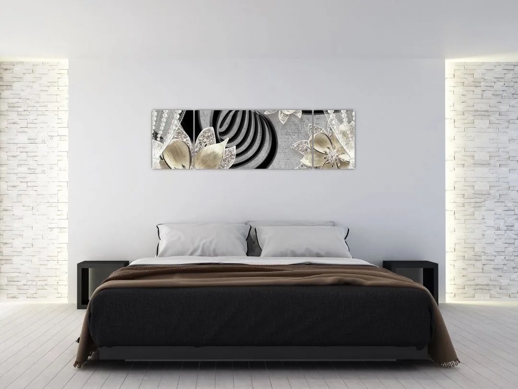 Obraz - 3D złote kwiaty (170x50 cm)