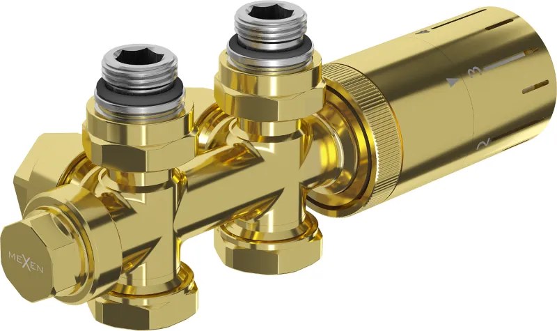 Mexen G05 zestaw termostatyczny kątowy/prosty, Duplex, DN50, złoty - W908-958-50