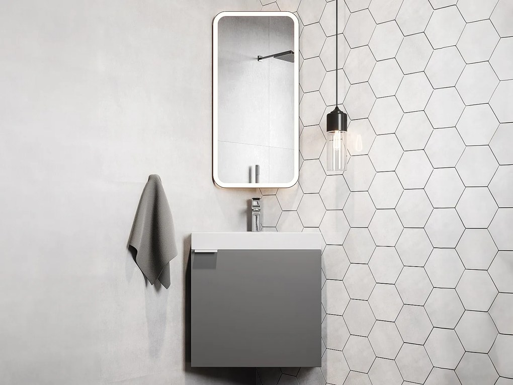 Szafka narożna wisząca pod umywalkę szary mat - 56 cm - MANODO