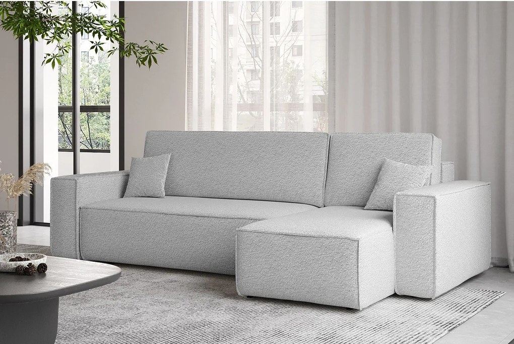 Narożnik z funkcją spania i pojemnikiem, Sofa w kształcie L, BEST L, tkanina Abriamo, Jasnoszary, Prawy