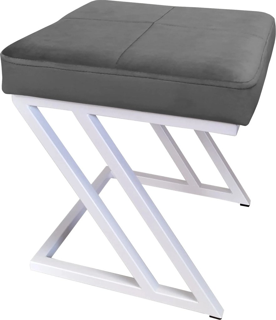 Pufa ZETA tkanina Welur loft ławka podnóżek metal : Kolor Stelaża - Biały, Kolor tkaniny - VELVET - BL14, Typ tkaniny - Velvet