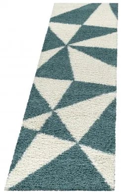 Dywan shaggy Tango trójkąty niebiesko-kremowy 80 cm x 250 cm