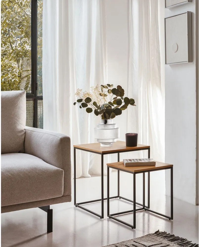 Stoliki z blatem w dekorze dębu zestaw 2 szt. 45x45 cm Yoana – Kave Home