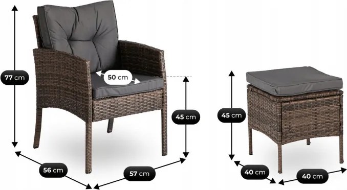 Zestaw Mebli Ogrodowych ATLANTA Brązowy Sofa Pufy Stolik Tarasowy Technorattan Nowoczesny