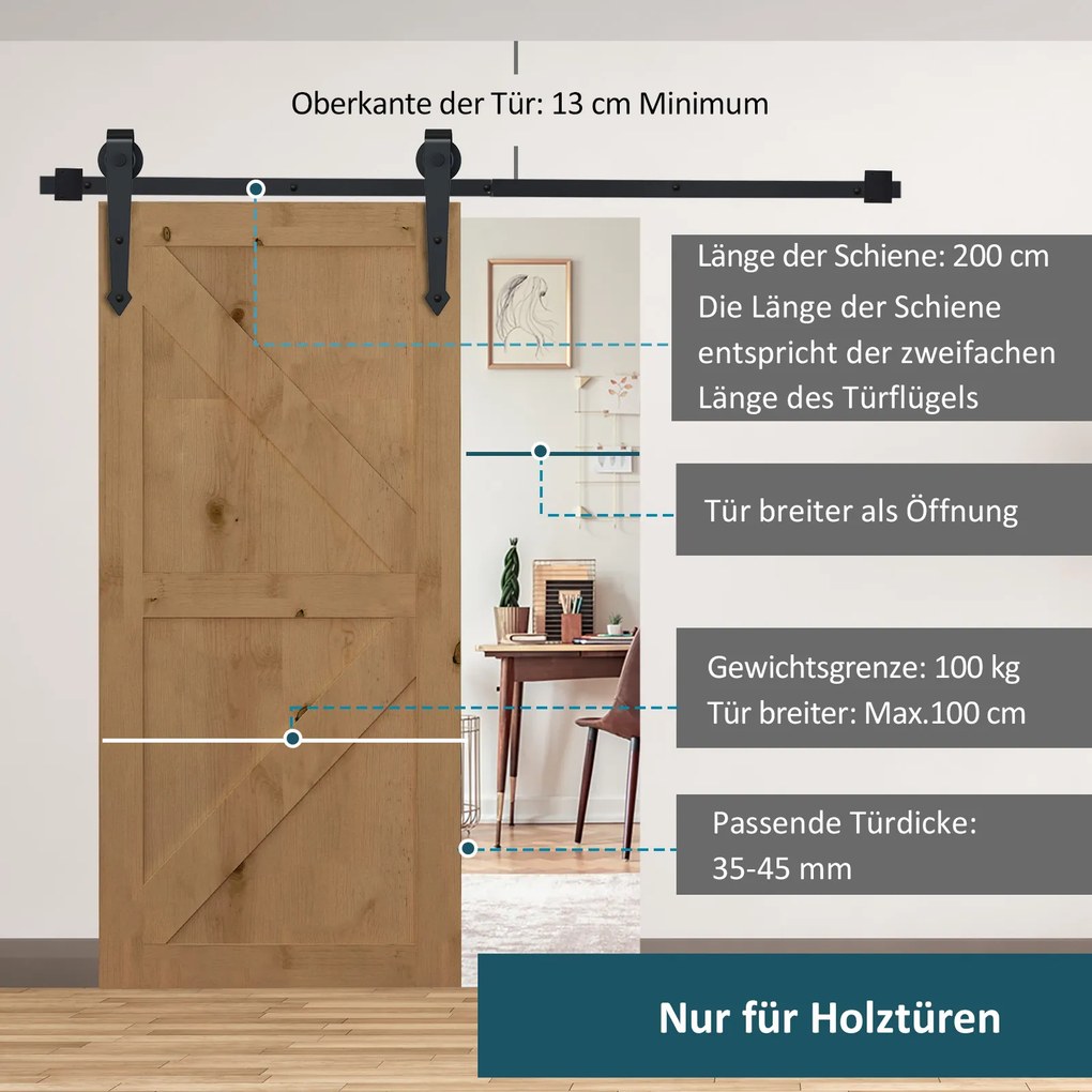 Zestaw do drzwi przesuwnych HOMCOM, rustykalny design, stal węglowa, wytrzymuje do 100 kg na panel