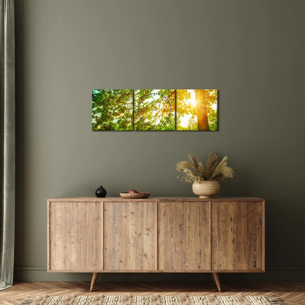 Obraz - Słoneczny Las (z zegarem) (90x30 cm)