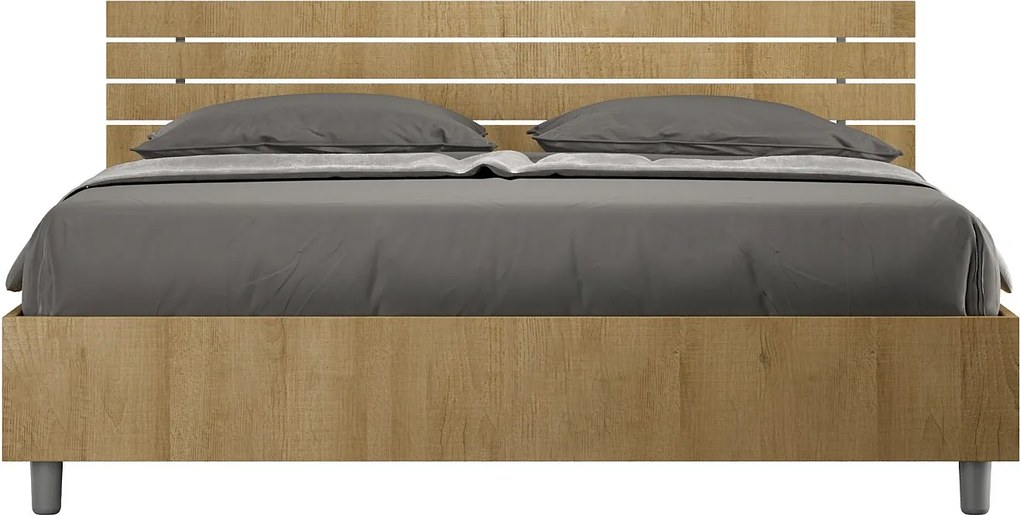 Łóżko bez stelaża 160x200 Nachylony zagłówek z listwami Dąb naturalny Ankel