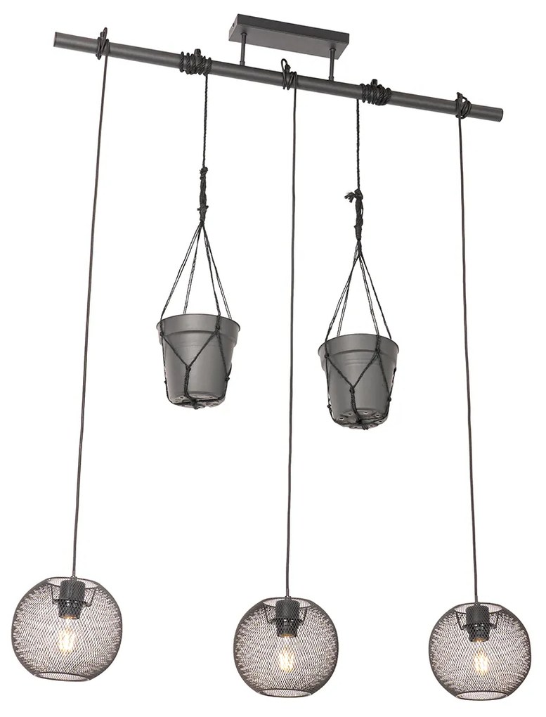 Industrialna lampa wisząca czarna 3-światłowa - FlorPrzemysłowy Oswietlenie wewnetrzne