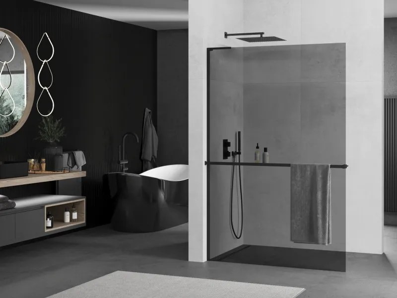 Mexen Kioto+ L ścianka prysznicowa z półką Walk-in 80 x 200 cm, grafit, czarna - 800-080-123-70-40
