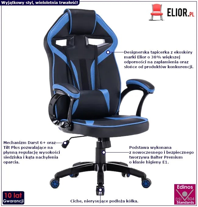 Czarno-niebieskie krzesło gamingowe H1-M41