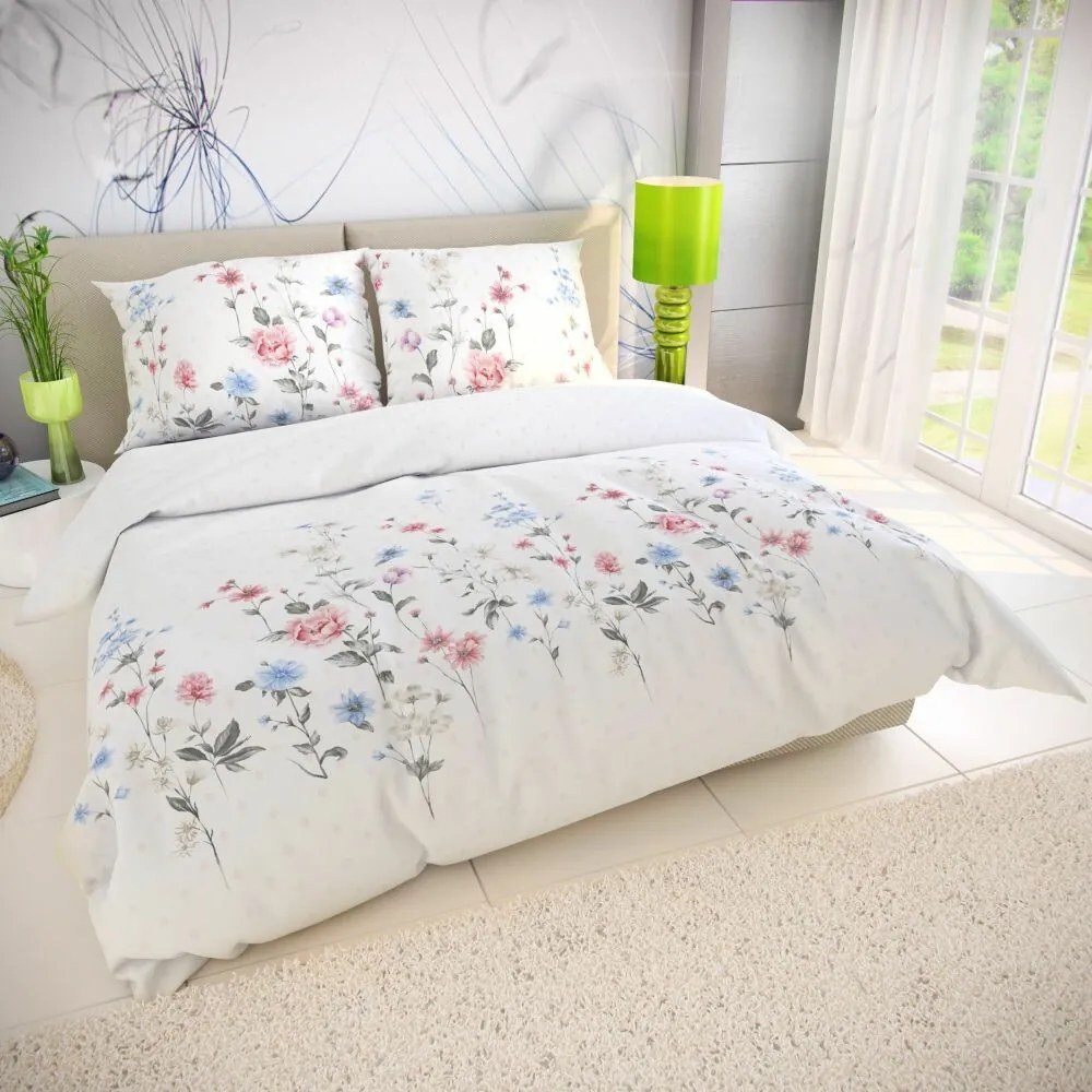 Kvalitex Bawełniana pościel Delux Louka różowy, 240 x 220 cm, 2 szt. 70 x 90 cm