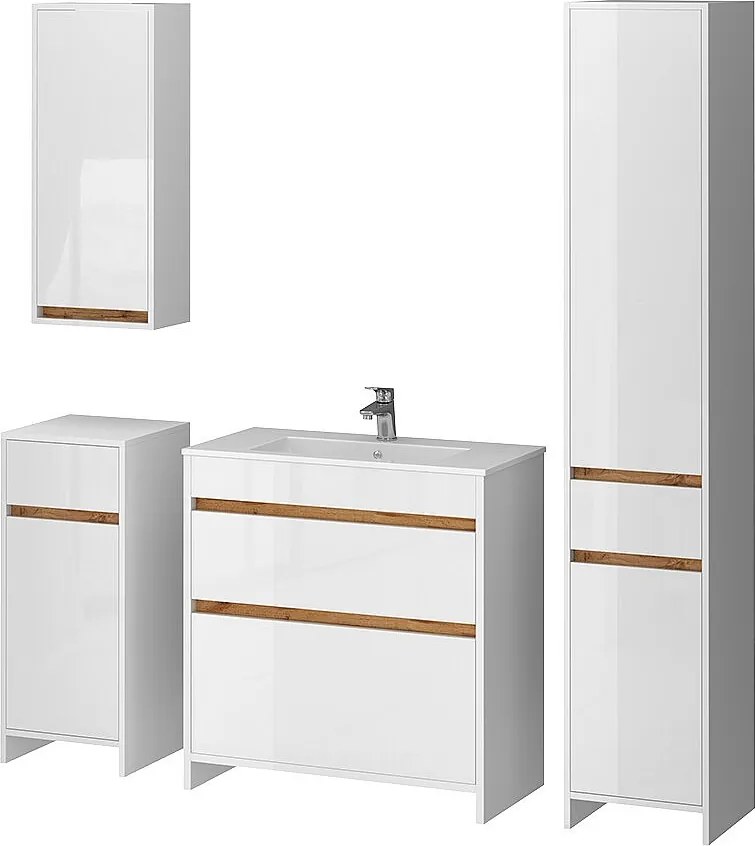 Zestaw mebli łazienkowych biały wysoki połysk/złoty dąb power 79.8x40x81.9 detmold