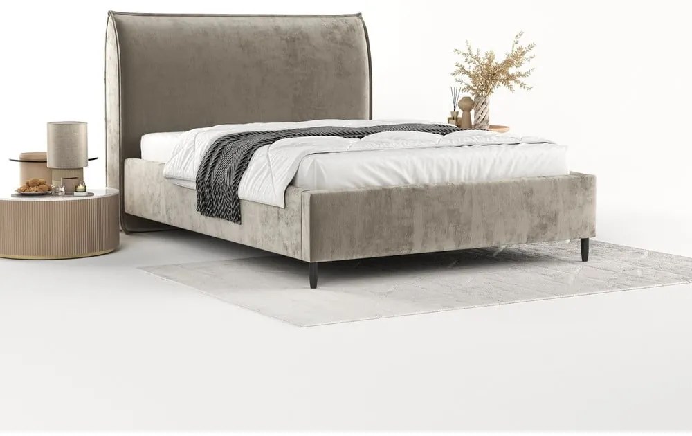 Beżowe tapicerowane łóżko dwuosobowe ze schowkiem i stelażem 140x200 cm Shell – Maison de Rêve