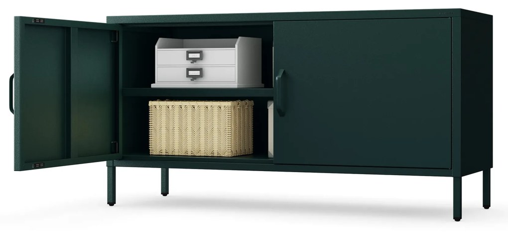 Szafka RTV metalowa na nóżkach butelkowa zieleń Modern ROSA, 1150 x 595 x 400 mm