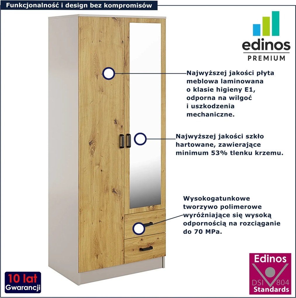 Szafa z lustrem i szufladami kaszmir + dąb artisan A6-B78