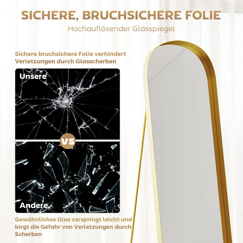 HOMCOM Lustro całego ciała z ramą metalową, 160 x 50 cm, złota rama, do salonu, sypialni