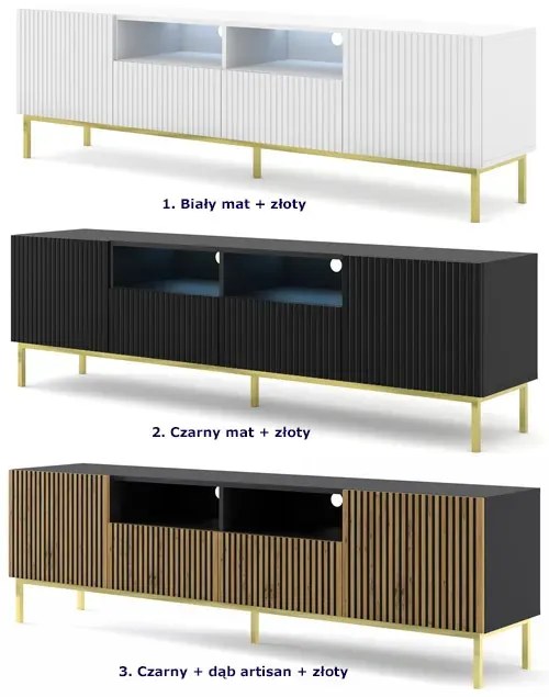 Szafka lamelowa rtv czarny z szufladami + dąb artisan C3-A80