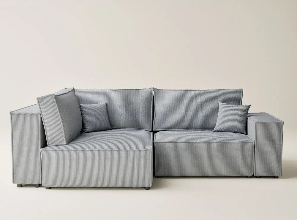 Szary sztruksowy rozkładany narożnik ze schowkiem (lewostronny/w kształcie litery L) Tonga – Maison de Rêve