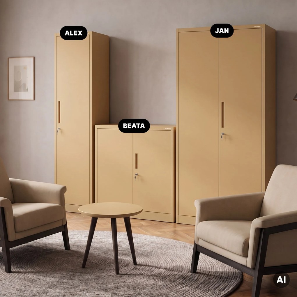 Szafa biurowa metalowa na akta, wąska, beżowa, 450x1850x400 mm: ALEX Fresh Style