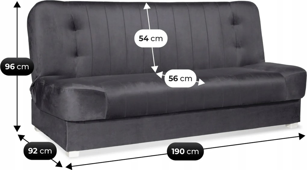 Sofa z Funkcją Spania PIANO 2 Rozkładana Wersalka Dwuosobowa Szara Nowoczesna do Salonu