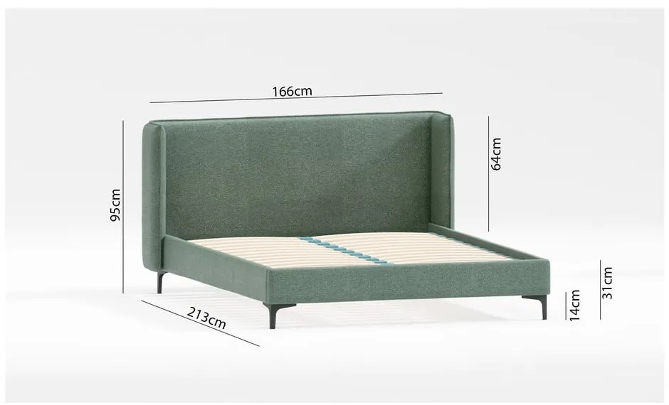 Zielone tapicerowane łóżko dwuosobowe ze stelażem 160x200 cm Basti – Ropez