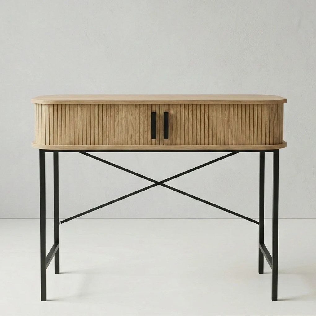 Konsola z rozsuwanymi drzwiami SCAVA, ryflowana, 100 x 35 x 80,5 cm