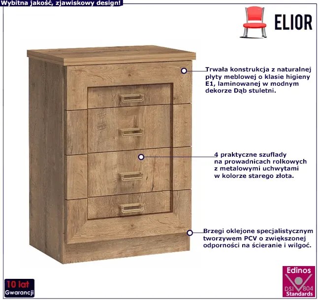 Komoda z 4 szufladami dąb lefkas - Lorines 5X