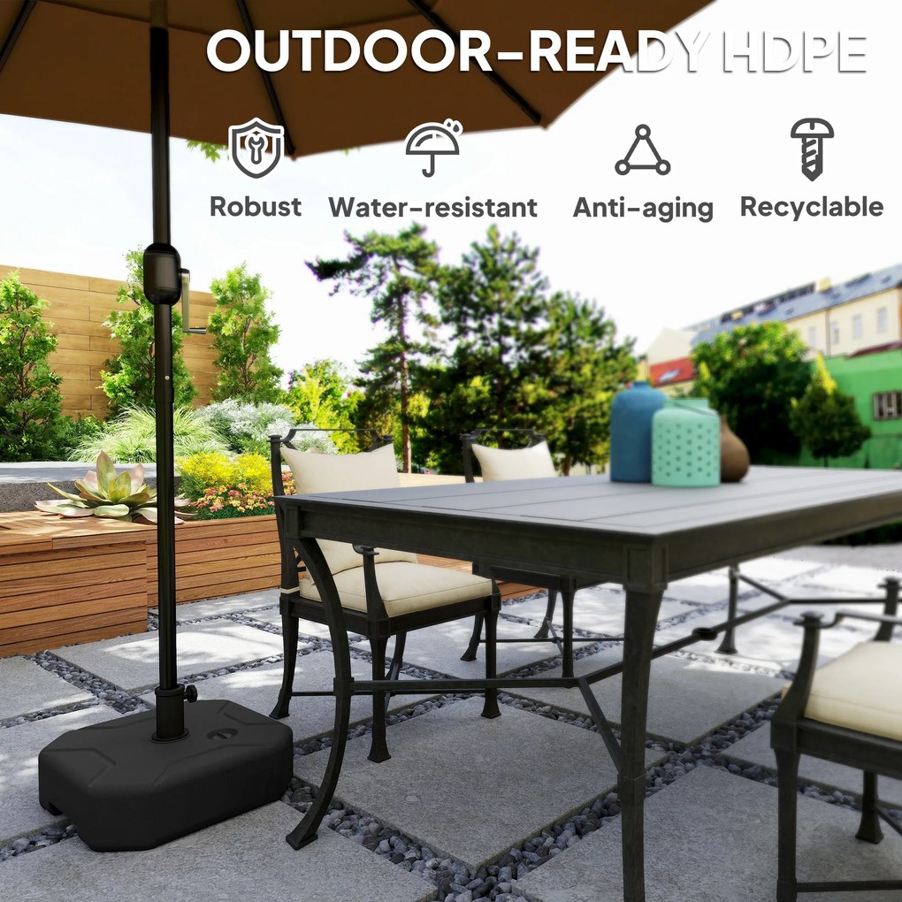 Wypełniany Stojak do Parasoli Outsunny do 25 kg, Kwadratowy Uchwyt, Stojak na Parasol Ø38/48 mm