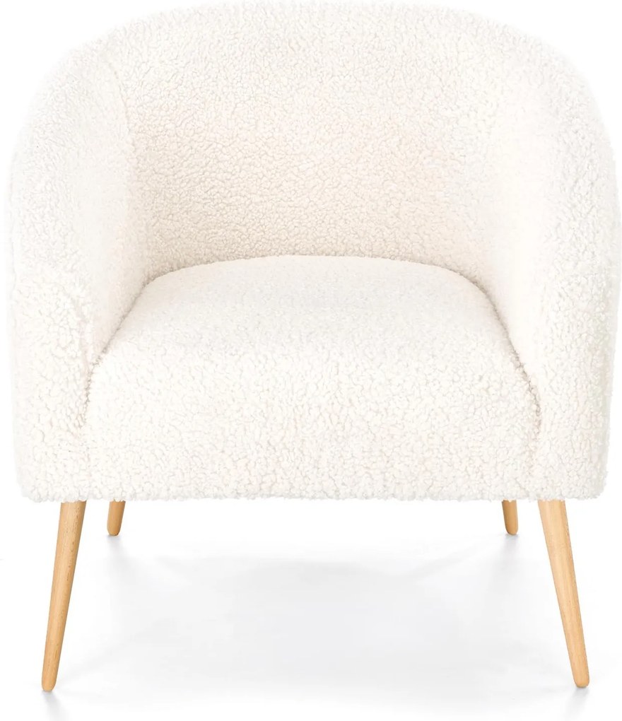 Fotel Grifon 2 tapicerowany tkaniną typu baranek na drewnianych nóżkach