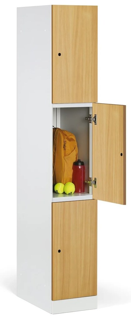 Szafka skrytkowa S1, 3 schowki, 1850 x 300 x 500 mm, zamek RFID, drzwi laminowane, biała