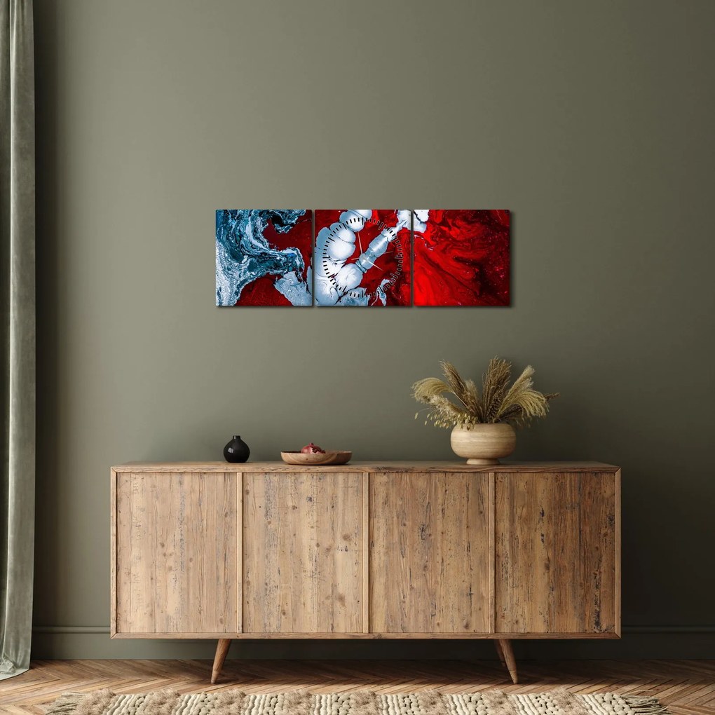 Obraz abstrakcyjnych plam (z zegarem) (90x30 cm)